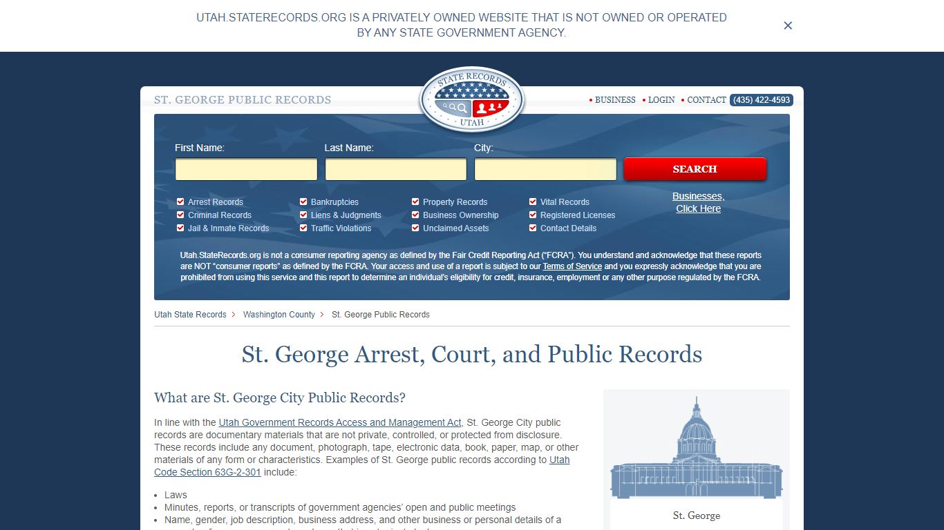 St. George Arrest and Public Records | Utah.StateRecords.org